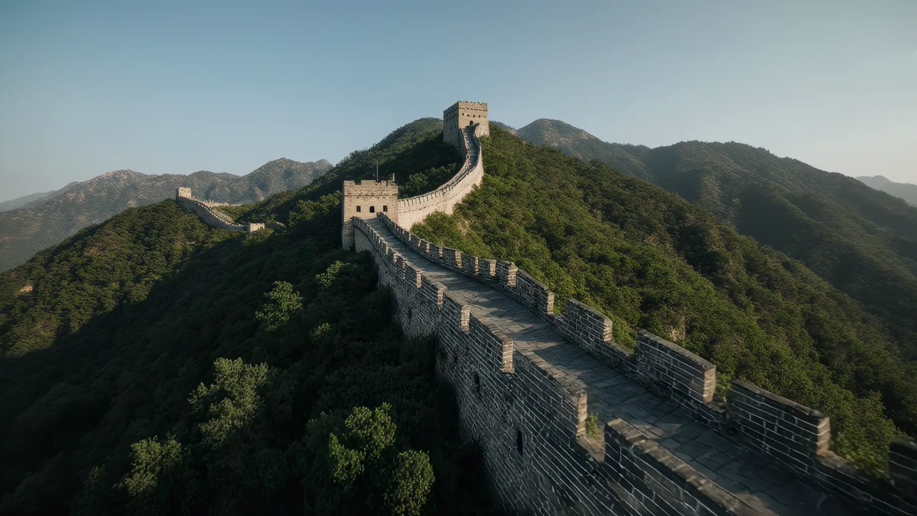 The Great Wall following a mountain ridge north of Beijing