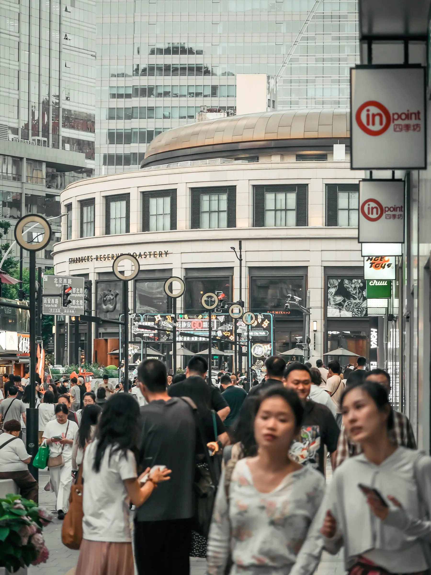 A crowd moving along Nanjing East Road in Shanghai