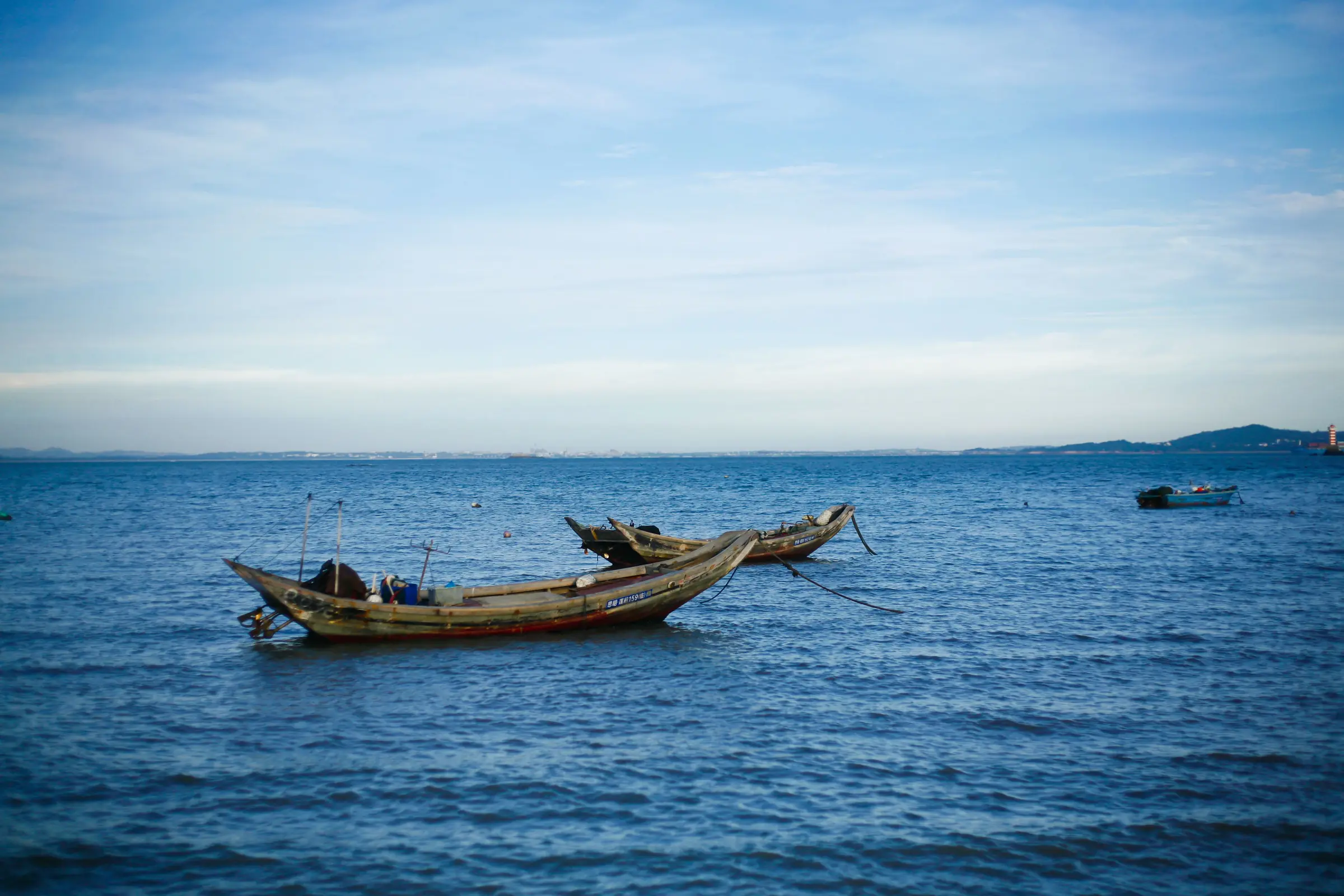 Traditional fishing boats resting on the water near Xiamen