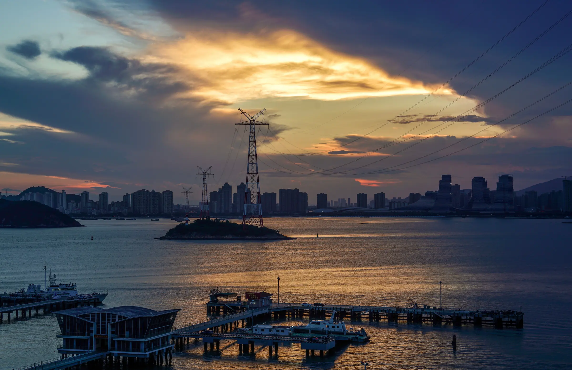 A bridge carrying the modern city across Xiamen's coastal water