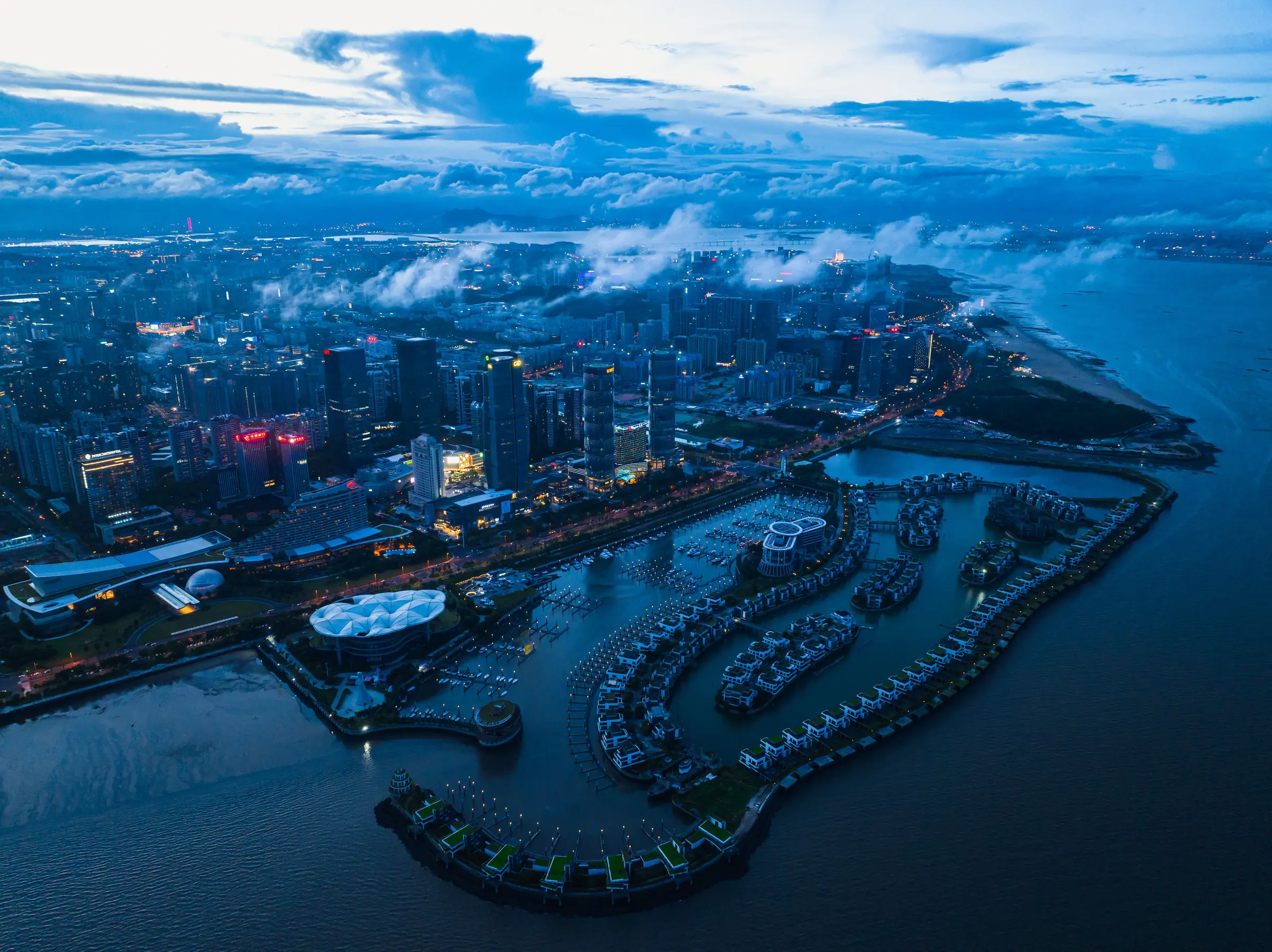A marina where Xiamen's dense city meets the water