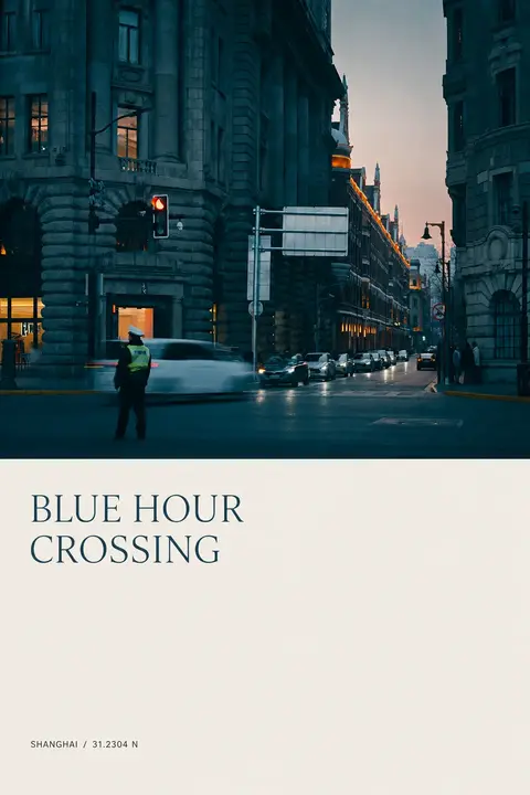 Shanghai editorial poster titled Blue Hour Crossing